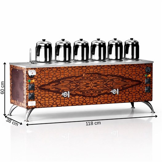 Anka Pro Elektrikli Full Otomatik Çay Kazanı 6 Demlikli 60 Litre Bakır