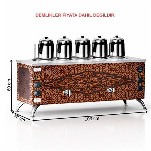 Anka Pro Elektrikli Full Otomatik Çay Kazanı 5 Demlikli 50 Litre Bakır