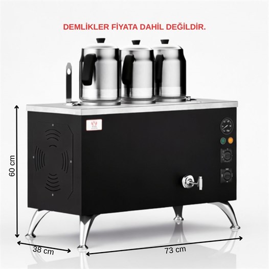 Anka Pro Elektrikli Full Otomatik Çay Kazanı 3 Demlikli 30 Litre Siyah
