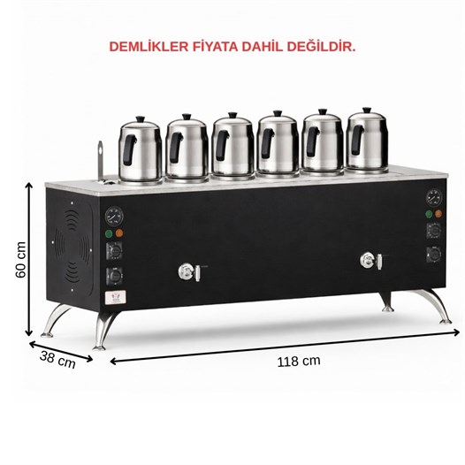 Anka Pro Elektrikli Full Otomatik Çay Kazanı 6 Demlikli 60 Litre Siyah