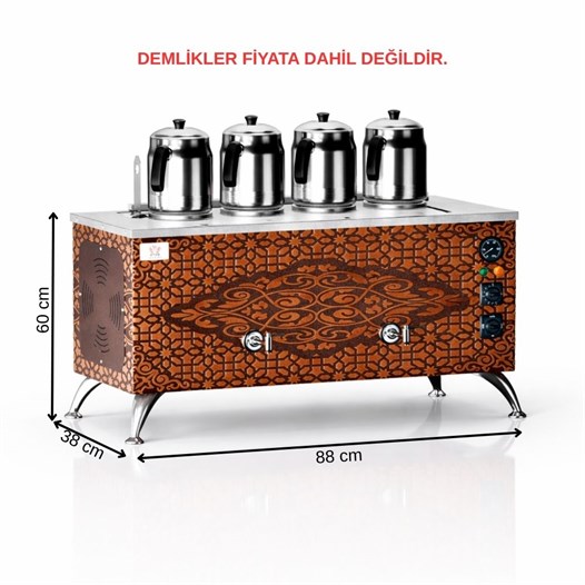 Anka Pro Elektrikli Full Otomatik Çay Kazanı 4 Demlikli 40 Litre Bakır