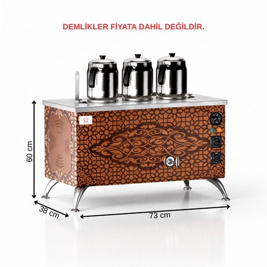 Anka Pro Elektrikli Full Otomatik Çay Kazanı 3 Demlikli 30 Litre Bakır