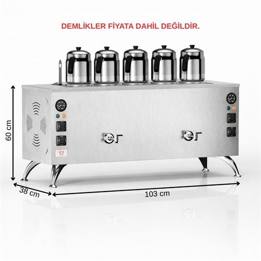 Anka Elektrikli İnox Pro Compact 5 Demlik 50 Litre Çay Makinesi 220V
