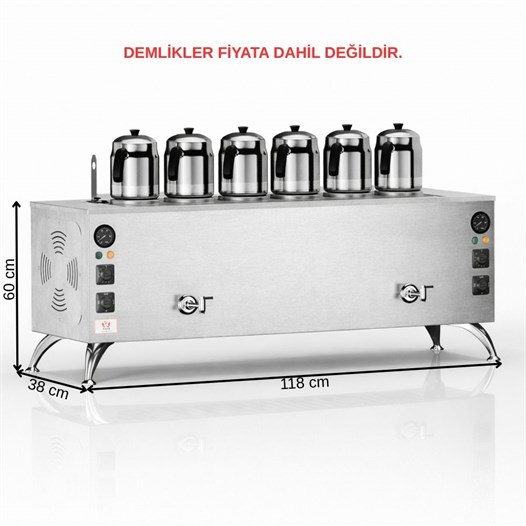 Anka Elektrikli İnox Pro Compact 6 Demlik 60 Litre Çay Makinesi 220V