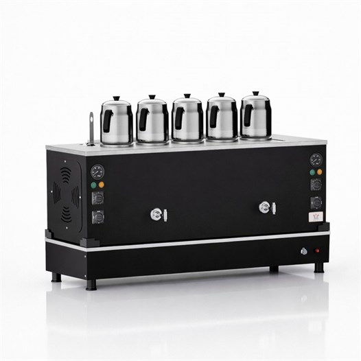 Anka Pro Kompakt Full Otomatik Çay Makinası 5 Demlikli 50 Litre Siyah Elektrikli Doğalgazlı