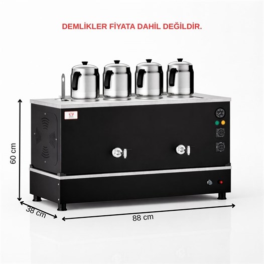 Anka Pro Kompakt Full Otomatik Çay Makinası 4 Demlikli 40 Litre Siyah Elektrikli Tüplü