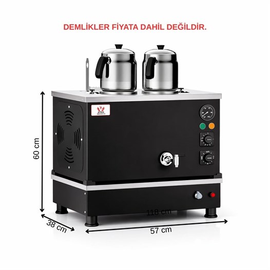 Anka Pro Kompakt Full Otomatik Çay Makinası 2 Demlikli 20 Litre Siyah Elektrikli Tüplü