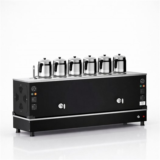 Anka Pro Kompakt Full Otomatik Çay Makinası 6 Demlikli 60 Litre Siyah Elektrikli Doğalgazlı