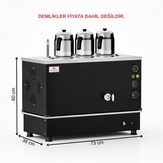 Anka Pro Kompakt Full Otomatik Çay Makinası 3 Demlikli 30 Litre Siyah Elektrikli Tüplü