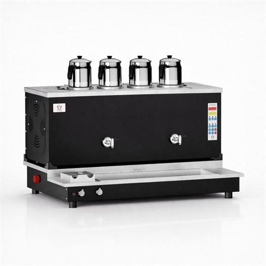 Anka Pro Plus Otomatik Çay Kazanı 4 Demlikli 40 Litre Siyah Doğalgaz+Elektrik