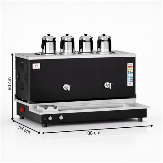 Anka Pro Plus Otomatik Çay Kazanı 4 Demlikli 40 Litre Siyah Doğalgaz+Elektrik