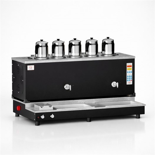 Anka Pro Plus Otomatik Çay Kazanı, 5 Demlikli, 50 Litre, Siyah, Elektrik+Doğalgaz
