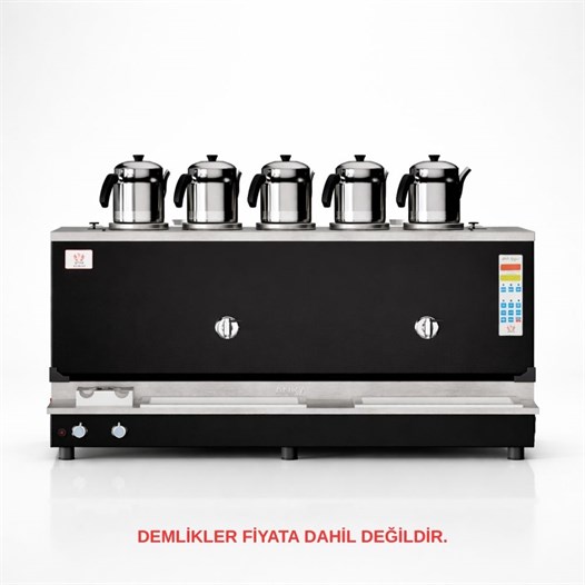 Anka Pro Plus Otomatik Çay Kazanı, 5 Demlikli, 50 Litre, Siyah, Elektrik+Doğalgaz
