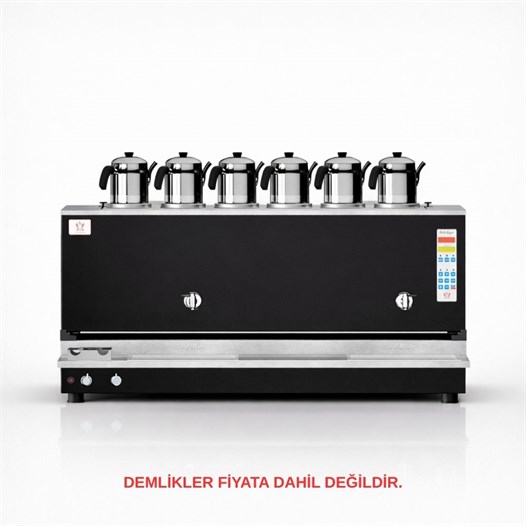 Anka Pro Plus Otomatik Çay Kazanı 6 Demlikli 60 Litre Siyah Elektrik+Doğalgaz