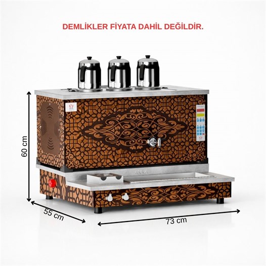 Anka Tüplü Bakır Pro Plus Hibrit Smart 3 Demlikli 30 Litre Çay Makinesi