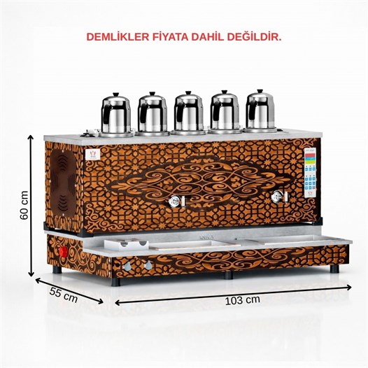 Anka Tüplü Bakır Pro Plus Hibrit Smart 5 Demlikli 50 Litre Çay Makinesi