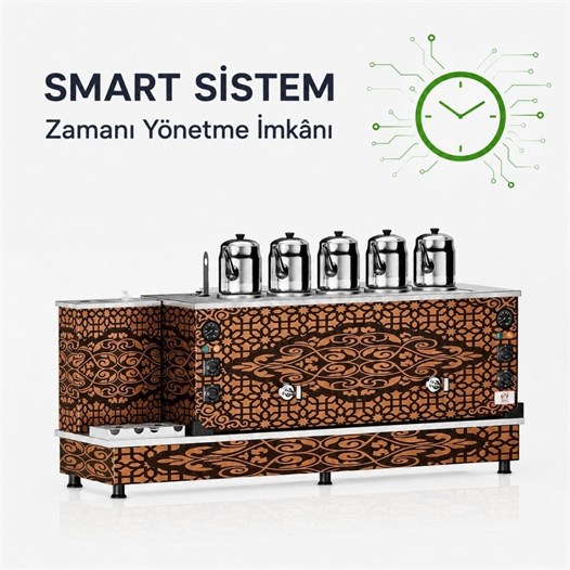 Anka Tüplü Bakır Turbo Smart Hibrit 5 Demlikli 50 Litre Çay Makinesi