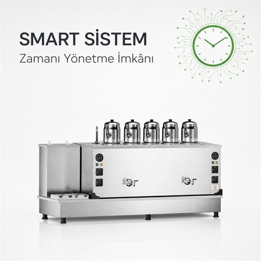 Anka Tüplü İnox Turbo Smart Hibrit 5 Demlikli 50 Litre Çay Makinesi