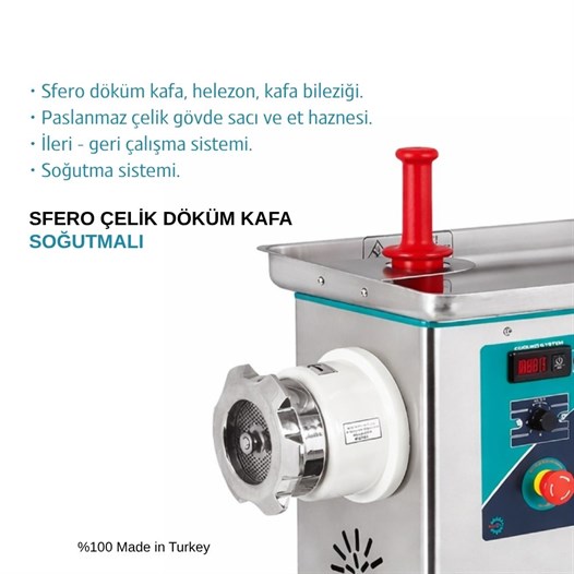 Bosfor No:22 Sfero Çelik Döküm Kafa Soğutmalı Et Kıyma Makinesi 380V