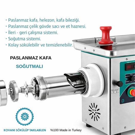 Bosfor No:32 Paslanmaz Kafa Soğutmalı Et Kıyma Makinesi 220V