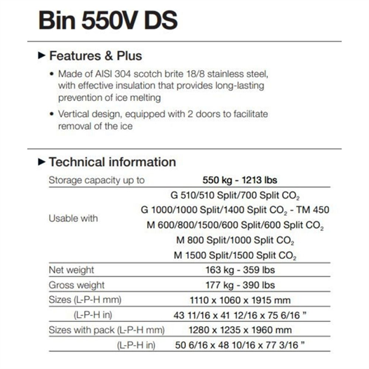 Brema 550 kg Kapasiteli Buz Depolama Haznesi – BIN 550 V DS