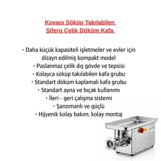 Çağdaş No 12 Sifero Sök Tak Kafa Ev Tipi Kıyma Makinesi 220V