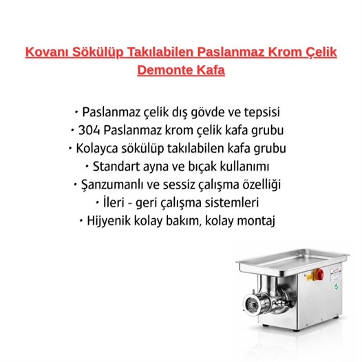 Çağdaş No 12 Sök Tak Kafa Paslanmaz Kıyma Makinesi 220V