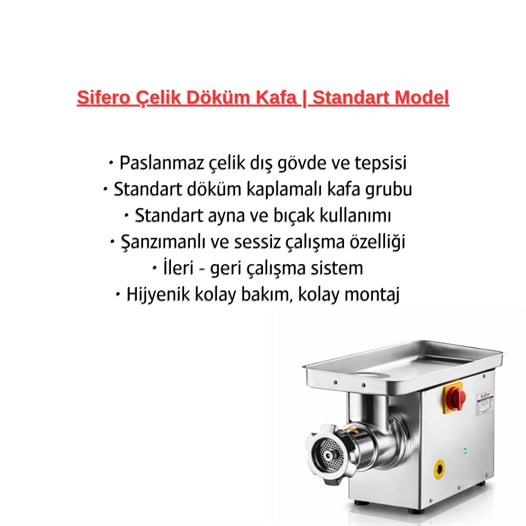 Çağdaş No 22 Sifero Çelik Kaplama Kıyma Makinesi 220V