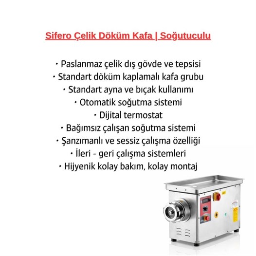 Çağdaş No 12 Soğutmalı Sifero Çelik Kıyma Makinesi 380V
