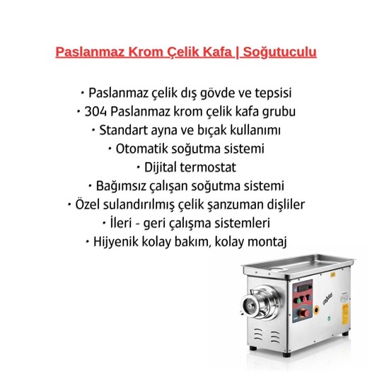 Çağdaş No 22 Soğutmalı Paslanmaz Kıyma Makinesi 220V