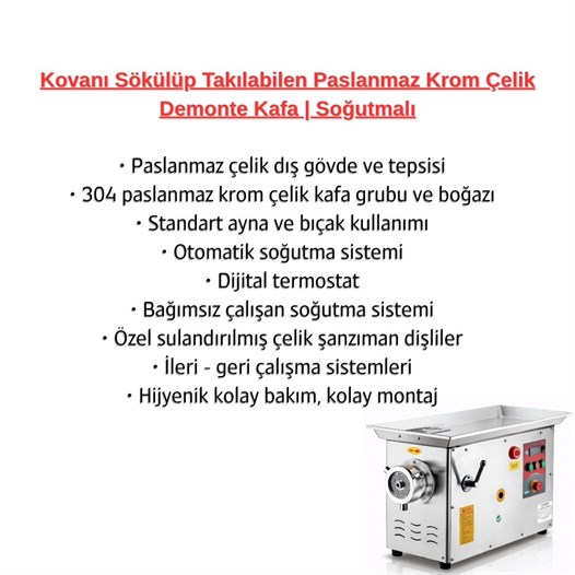 Çağdaş No 22 Sök Tak Kafa Soğutmalı Paslanmaz Kıyma Makinesi 220V