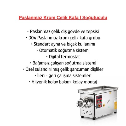 Çağdaş No 32 Soğutmalı Paslanmaz Kıyma Makinesi 380V
