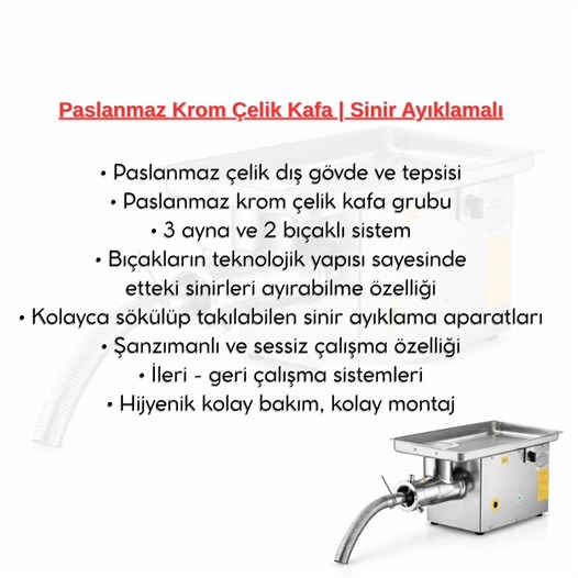 Çağdaş No 42 Sinir Ayıklamalı Paslanmaz Kıyma Makinesi 380V
