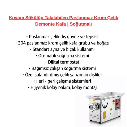 Çağdaş No 42 Sök Tak Kafa Soğutmalı Paslanmaz Kıyma Makinesi 380V