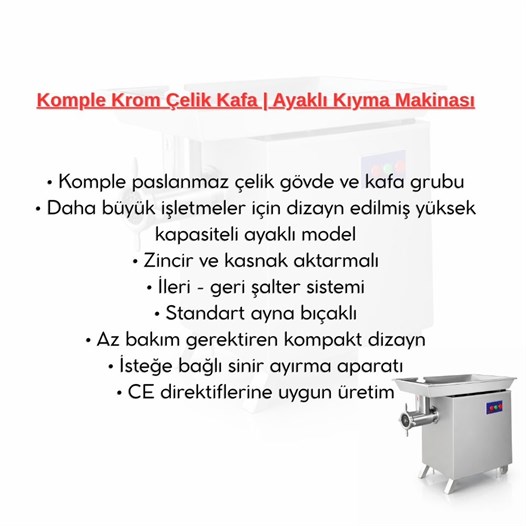 Çağdaş No 52 Ayaklı Krom Paslanmaz Çelik Kıyma Makinesi 380V