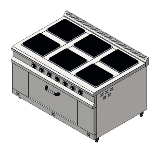 CSA Karacasan 120 cm 700 Seri 6 Gözlü Elektrikli Kuzineli Ocak 120x70x85Cm