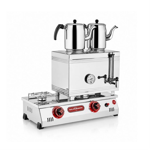 Silverinox Tüplü 40lık - 2 Demlikli 28 Litre Çift Taban Çay Ocağı
