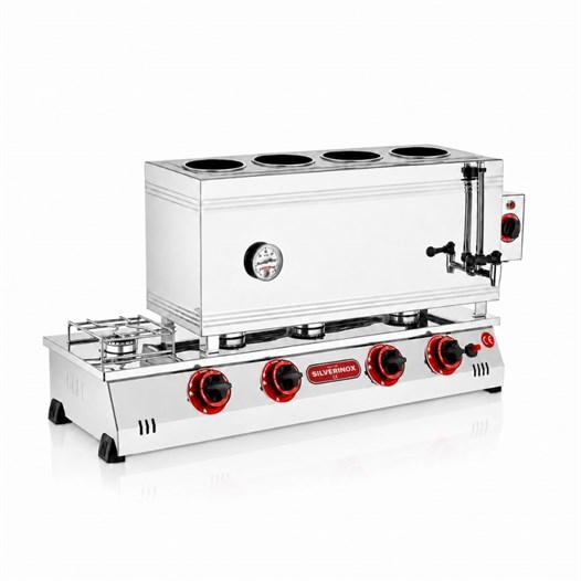 Silverinox Doğalgazlı + Elektrikli 4 Demlikli 42 Litre Çay Ocağı