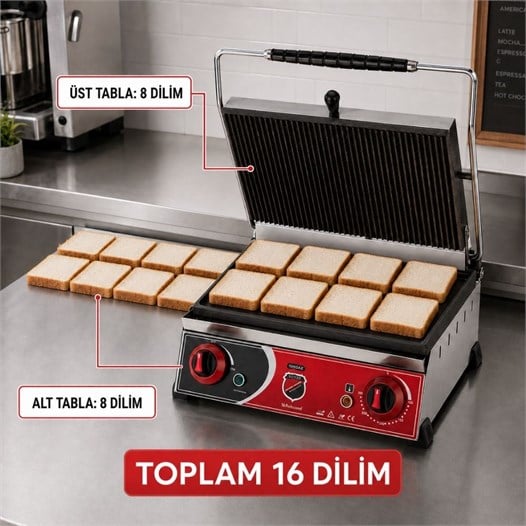 Silverinox Elektrikli 16 Dilim Altı Düz Döküm Tost Makinesi
