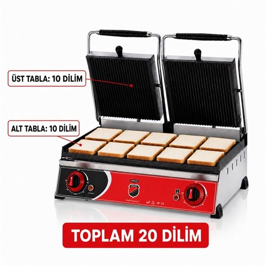 Silverinox Elektrikli 20 Dilim Çift Kapak Hamburger Tost Makinesi