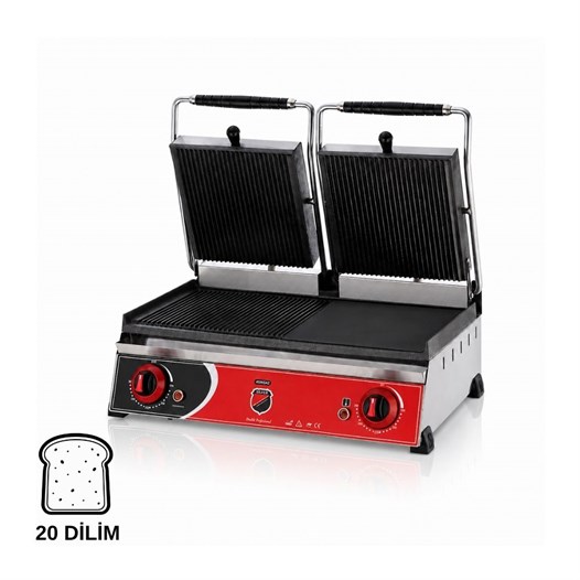 Silverinox Elektrikli 20 Dilim Çift Kapak Hamburger Tost Makinesi