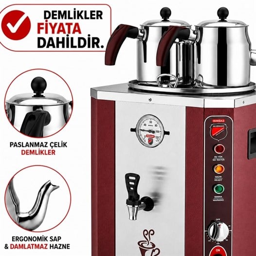 Işıkgaz Silver Elit Jumbo 23 Litre 2 Demlikli Çay Kazanı Makinesi