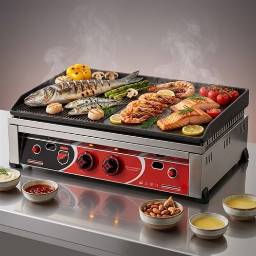 Silverinox Doğalgazlı Set Üstü Döküm Yarı Oluklu Izgara 70 Cm