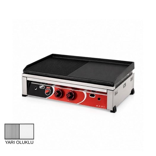Silverinox Doğalgazlı Set Üstü Döküm Yarı Oluklu Izgara 70 Cm