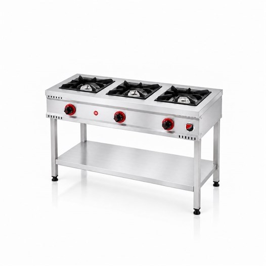Silverinox Tüplü Taban Raflı 3 Gözlü Ocak
