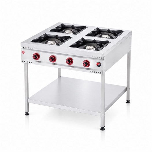 Silverinox Tüplü Taban Raflı 4 Gözlü Ocak