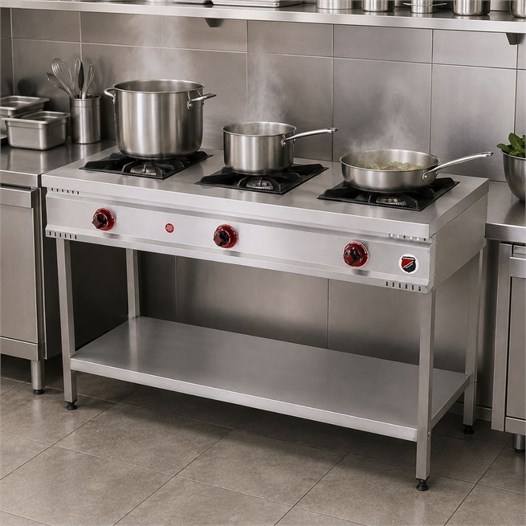 Silverinox Tüplü Taban Raflı 3 Gözlü Ocak