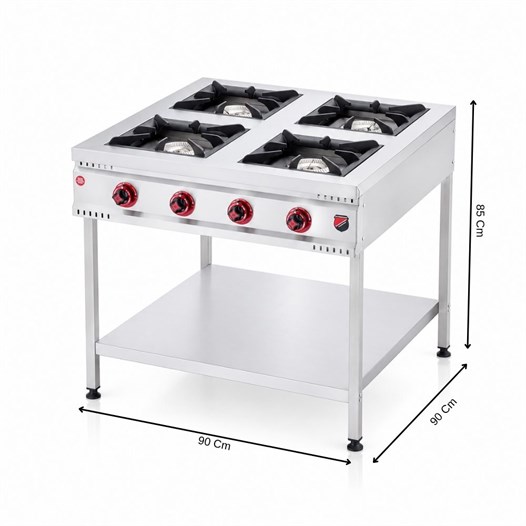 Silverinox Tüplü Taban Raflı 4 Gözlü Ocak