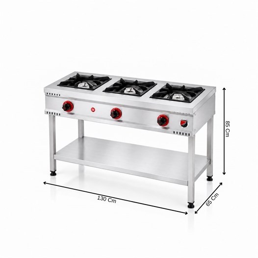 Silverinox Tüplü Taban Raflı 3 Gözlü Ocak