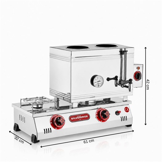 Silverinox Tüplü + Elektrikli 2 Demlikli 28 Litre Çay Ocağı
